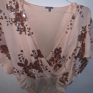 Pink and rose gold sequin blouse bodysuit
